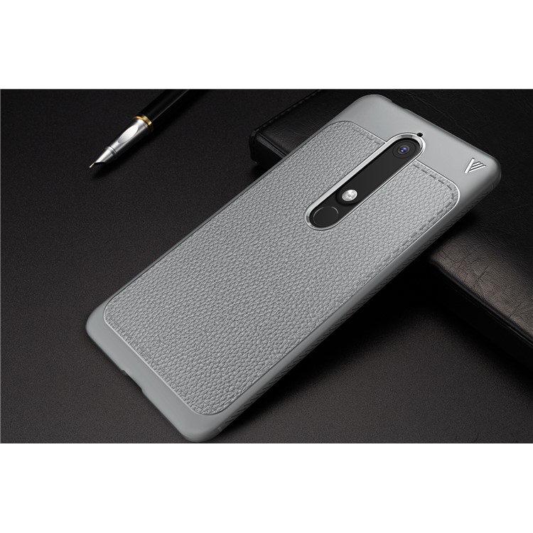 IVSO Gentry Series Litchi Texture Leather Coated TPU Cover for Nokia 6.1 (5.5-inch) - Grey-7