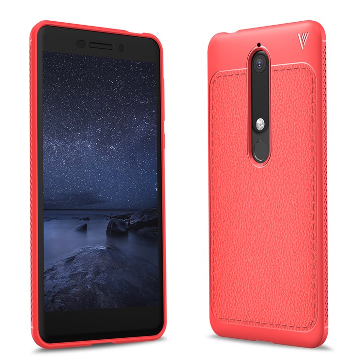 IVSO Gentry Series Litchi Texture Leather Coated TPU Phone Casing for Nokia 6.1 (5.5-inch) - Red-1