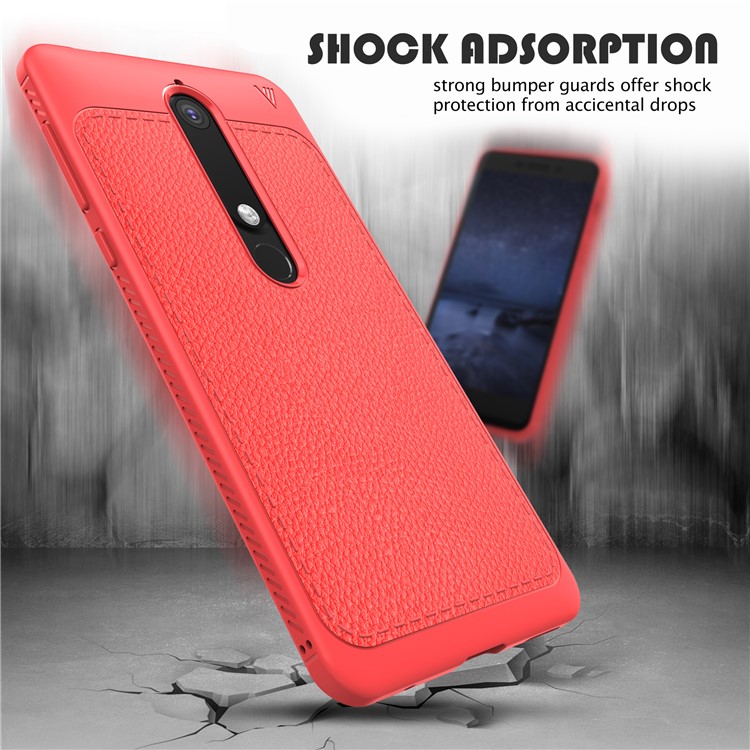 IVSO Gentry Series Litchi Texture Leather Coated TPU Phone Casing for Nokia 6.1 (5.5-inch) - Red-3