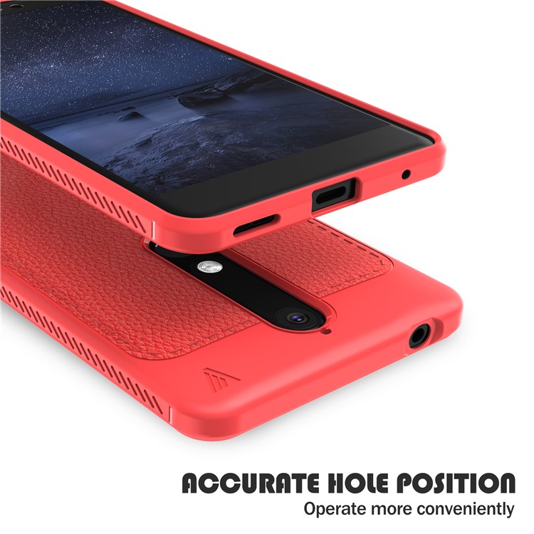 IVSO Gentry Series Litchi Texture Leather Coated TPU Phone Casing for Nokia 6.1 (5.5-inch) - Red-4
