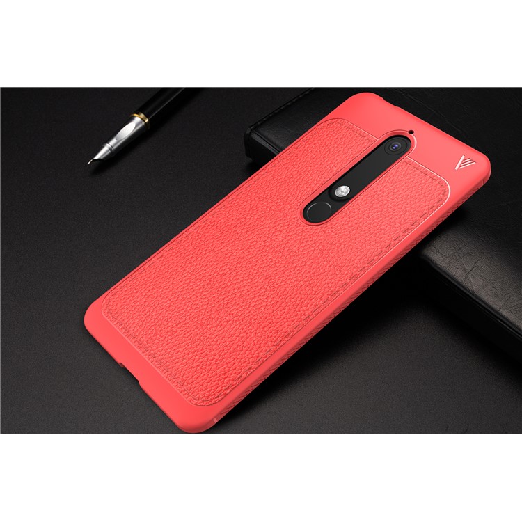 IVSO Gentry Series Litchi Texture Leather Coated TPU Phone Casing for Nokia 6.1 (5.5-inch) - Red-6