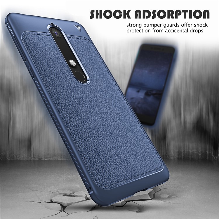 IVSO Gentry Series Litchi Texture Leather Coated TPUGel Back Case for Nokia 6.1 (5.5-inch) - Dark Blue-3