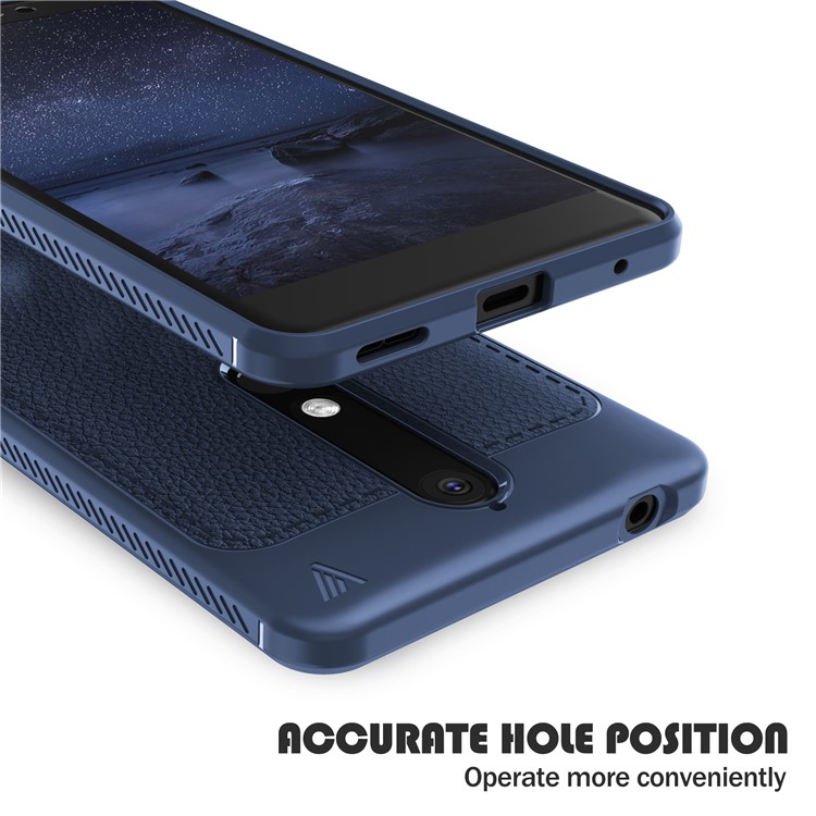 IVSO Gentry Series Litchi Texture Leather Coated TPUGel Back Case for Nokia 6.1 (5.5-inch) - Dark Blue-4