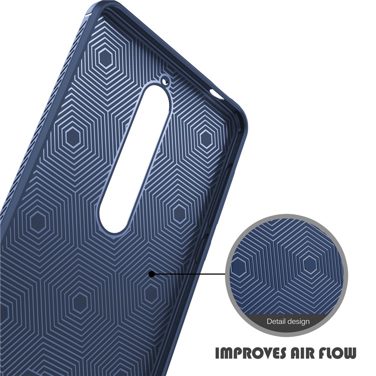 IVSO Gentry Series Litchi Texture Leather Coated TPUGel Back Case for Nokia 6.1 (5.5-inch) - Dark Blue-5