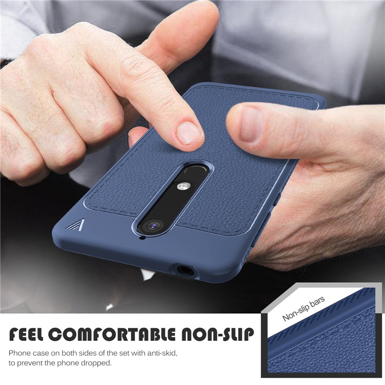 IVSO Gentry Series Litchi Texture Leather Coated TPUGel Back Case for Nokia 6.1 (5.5-inch) - Dark Blue-6