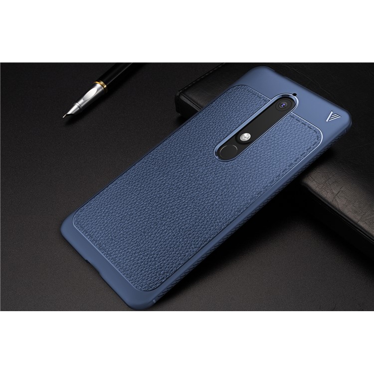 IVSO Gentry Series Litchi Texture Leather Coated TPUGel Back Case for Nokia 6.1 (5.5-inch) - Dark Blue-8