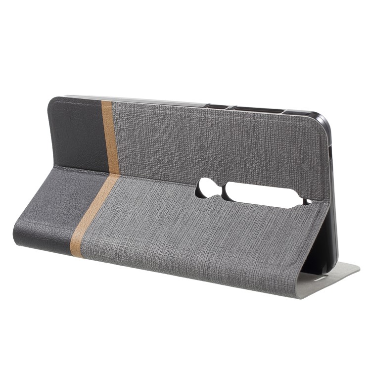Cross Texture Card Holder Leather Phone Cover for Nokia 6.1 (5.5-inch) (Built-in Steel Sheet) - Grey-4