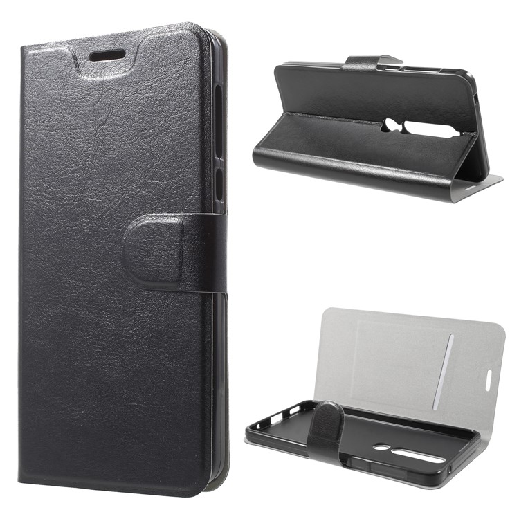 Crazy Horse Texture Card Holder Leather Case Built-in Steel Sheet for Nokia 6 (2018) - Black-1