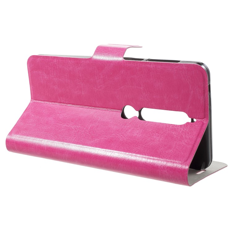 Crazy Horse Texture Card Holder Leather Cover Built-in Steel Sheet for Nokia 6.1 (5.5-inch) - Rose-4
