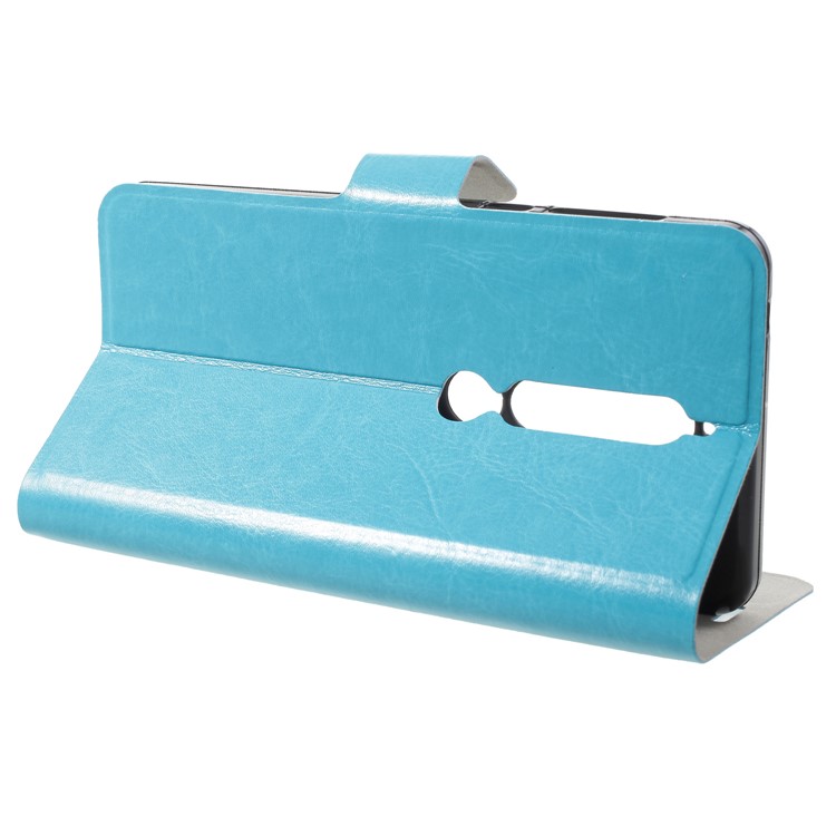 Crazy Horse Texture Card Holder Leather Stand Mobile Casing for Nokia 6.1 (5.5-inch) - Blue-4