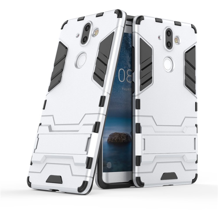 Plastic + TPU Hybrid Cover Case with Kickstand for Nokia 9 / 8 Sirocco - Silver-1