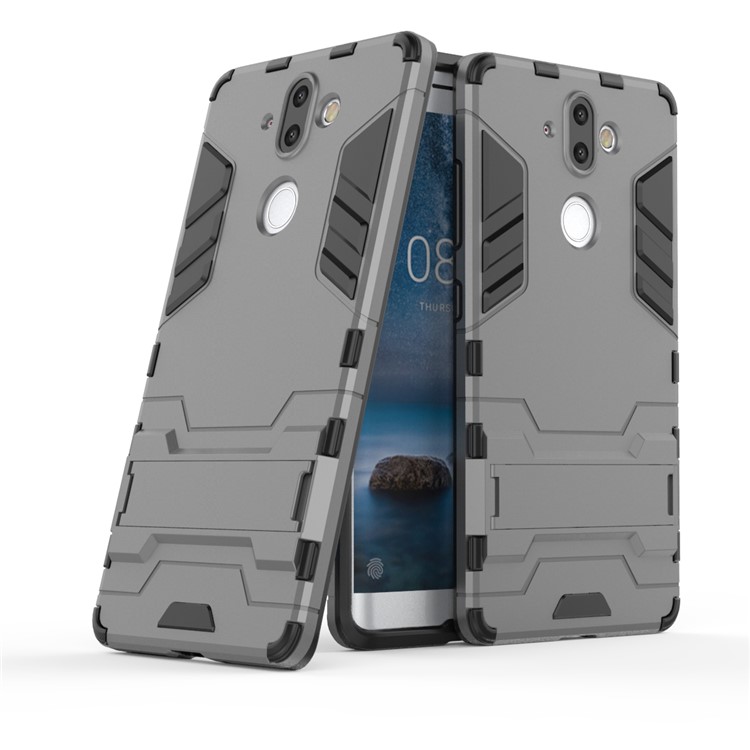Plastic + TPU Hybrid Shell Case with Kickstand for Nokia 9 / 8 Sirocco - Grey-1