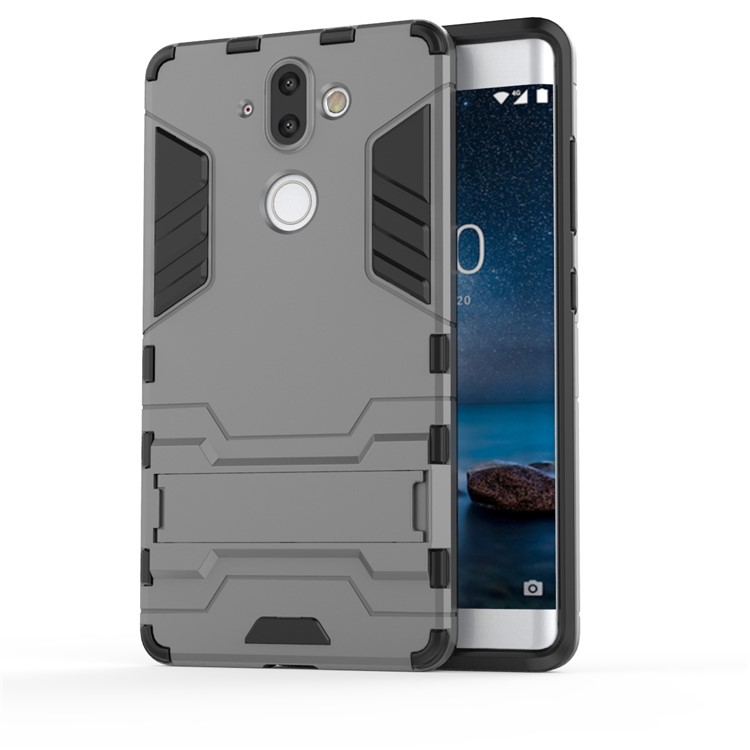 Plastic + TPU Hybrid Shell Case with Kickstand for Nokia 9 / 8 Sirocco - Grey-2