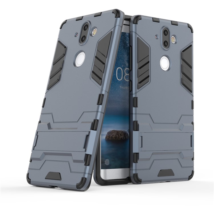 Plastic + TPU Hybrid Case Cover Shell with Kickstand for Nokia 9 - Dark Blue-1