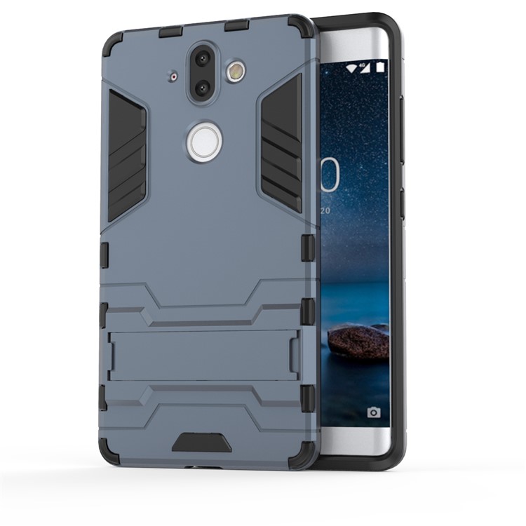 Plastic + TPU Hybrid Case Cover Shell with Kickstand for Nokia 9 - Dark Blue-2