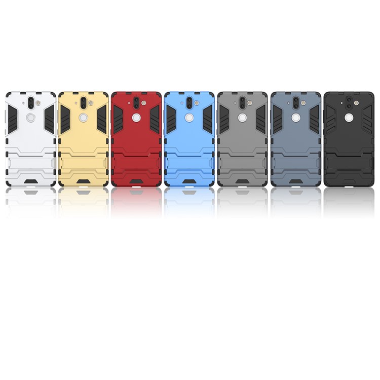 Plastic + TPU Hybrid Case Cover Shell with Kickstand for Nokia 9 - Dark Blue-3
