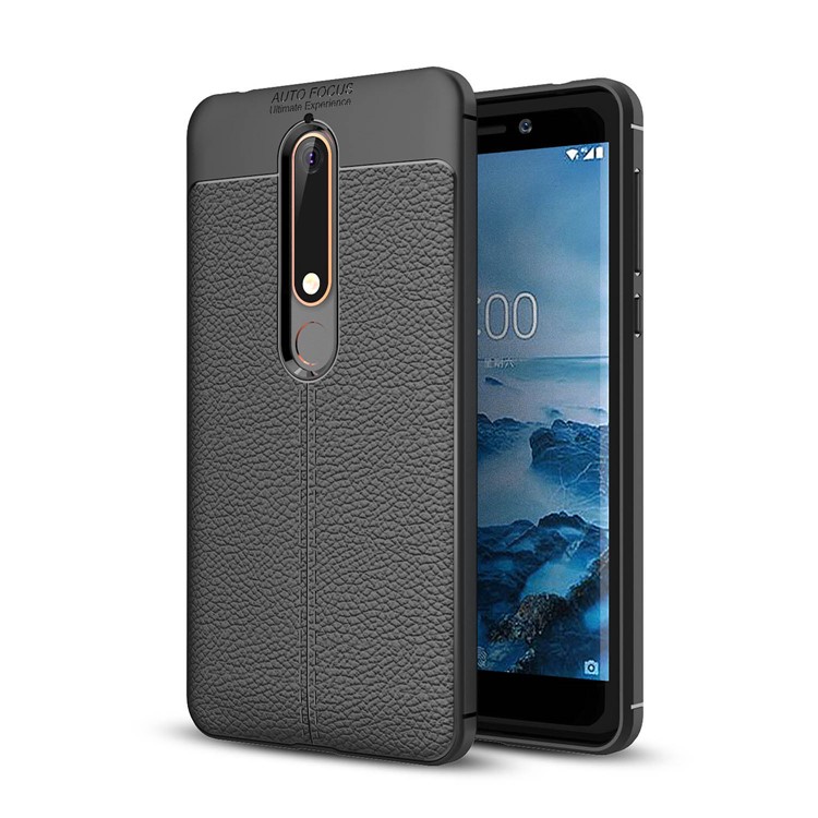 Litchi Texture PU leather Coated TPU Cell Phone Case for Nokia 6 (2018) - Black-1
