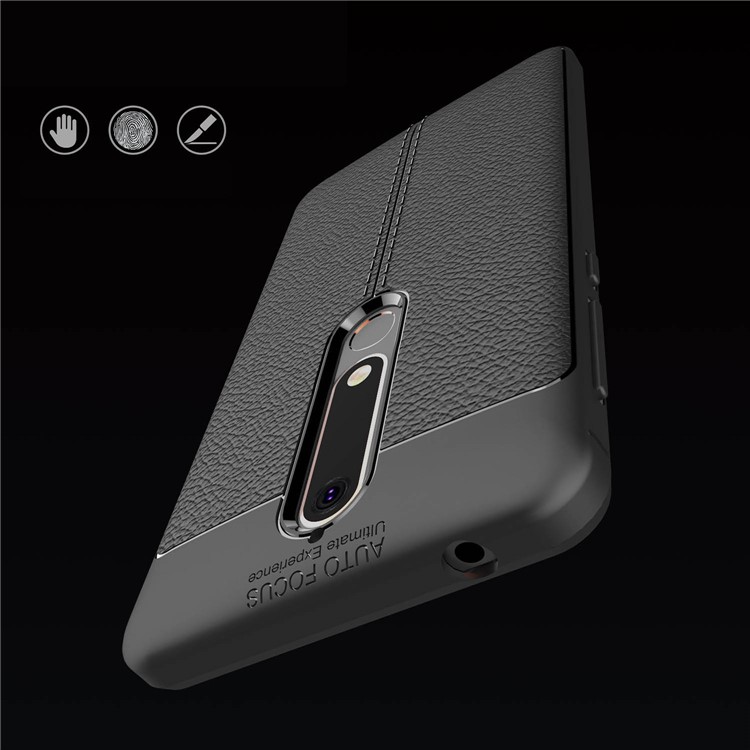Litchi Texture PU leather Coated TPU Cell Phone Case for Nokia 6 (2018) - Black-10