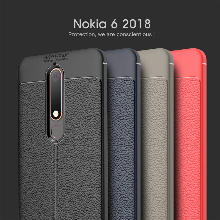 Litchi Texture PU leather Coated TPU Cell Phone Case for Nokia 6 (2018) - Black-12