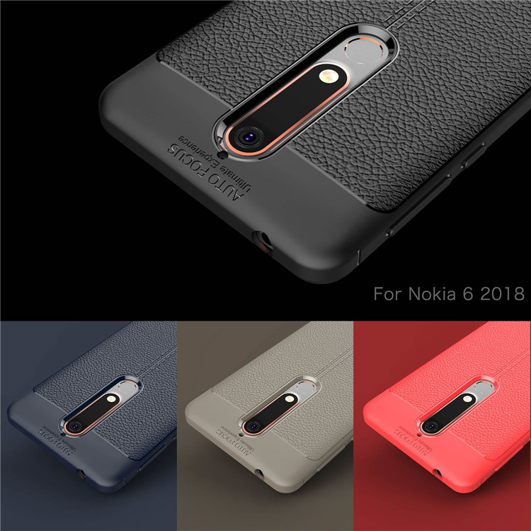 Litchi Texture PU leather Coated TPU Cell Phone Case for Nokia 6 (2018) - Black-14