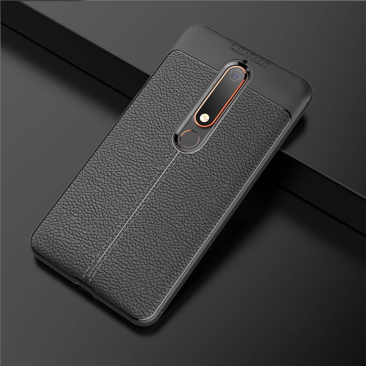 Litchi Texture PU leather Coated TPU Cell Phone Case for Nokia 6 (2018) - Black-2