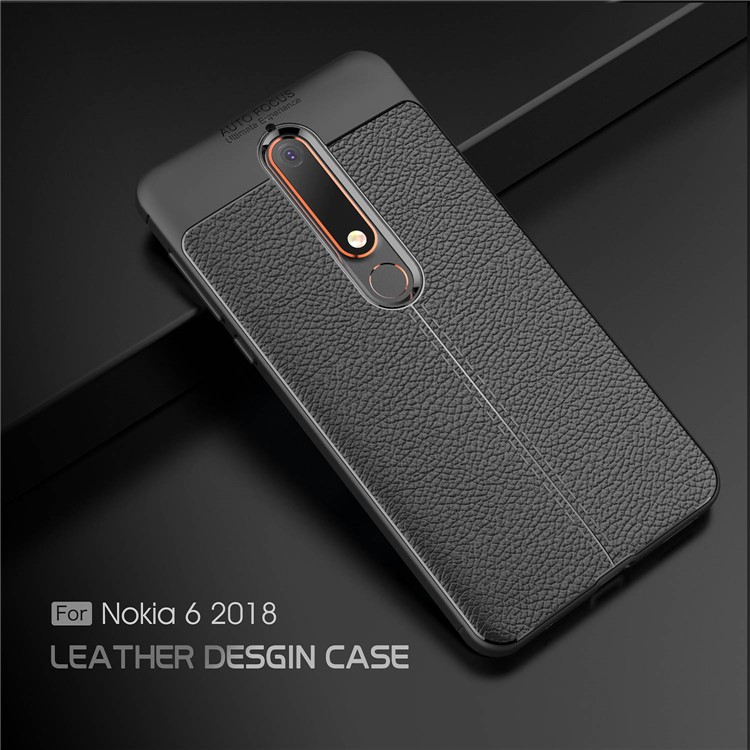Litchi Texture PU leather Coated TPU Cell Phone Case for Nokia 6 (2018) - Black-3