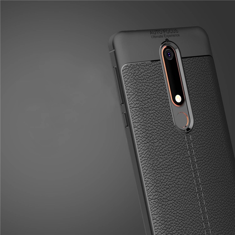 Litchi Texture PU leather Coated TPU Cell Phone Case for Nokia 6 (2018) - Black-4