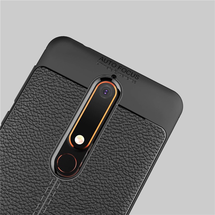Litchi Texture PU leather Coated TPU Cell Phone Case for Nokia 6 (2018) - Black-5