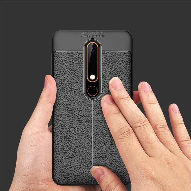 Litchi Texture PU leather Coated TPU Cell Phone Case for Nokia 6 (2018) - Black-6