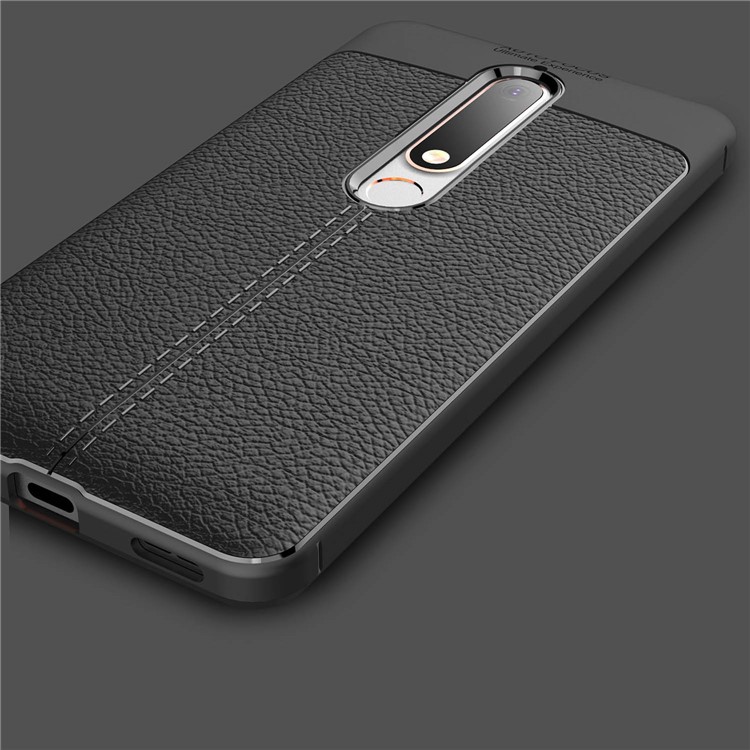 Litchi Texture PU leather Coated TPU Cell Phone Case for Nokia 6 (2018) - Black-7