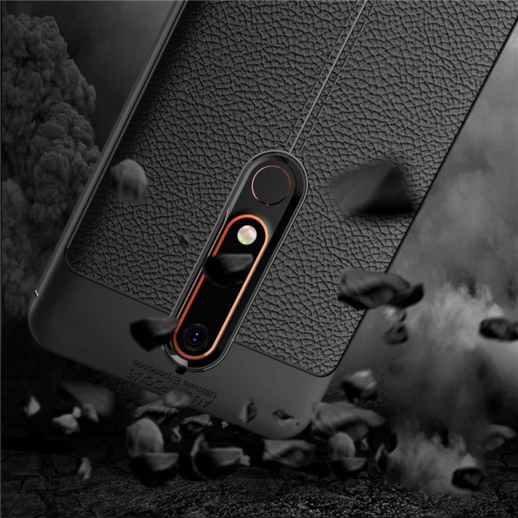 Litchi Texture PU leather Coated TPU Cell Phone Case for Nokia 6 (2018) - Black-8