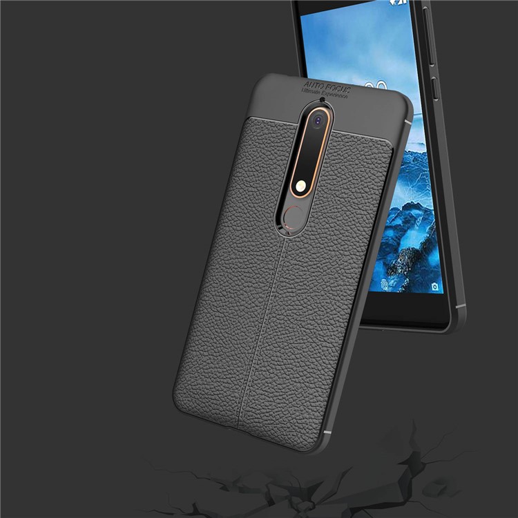Litchi Texture PU leather Coated TPU Cell Phone Case for Nokia 6 (2018) - Black-9