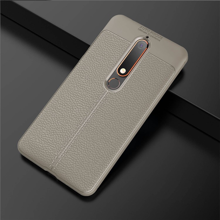 Litchi Texture PU leather Coated TPU Mobile Casing for Nokia 6.1 (5.5-inch) - Grey-2