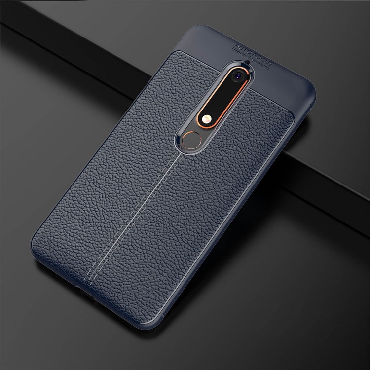 Litchi Texture PU leather Coated TPU Phone Casing for Nokia 6.1 (5.5-inch) - Dark Blue-2