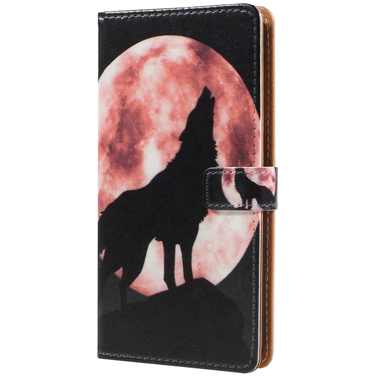 Pattern Printing Leather Wallet Stand Casing for Nokia 6.1 (5.5-inch) - Wolf Howling at the Moon-2