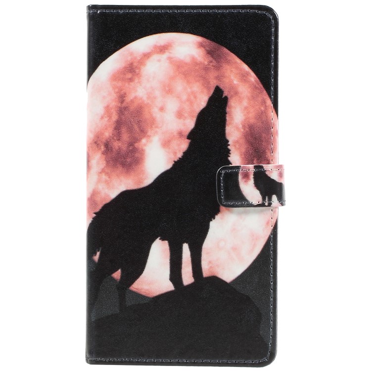 Pattern Printing Leather Wallet Stand Casing for Nokia 6.1 (5.5-inch) - Wolf Howling at the Moon-4