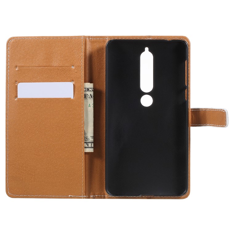 Pattern Printing Leather Wallet Stand Casing for Nokia 6.1 (5.5-inch) - Wolf Howling at the Moon-9