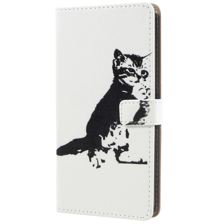 Pattern Printing Leather Wallet Stand Case for Nokia 6.1 (5.5-inch) - Black and White Cat-1
