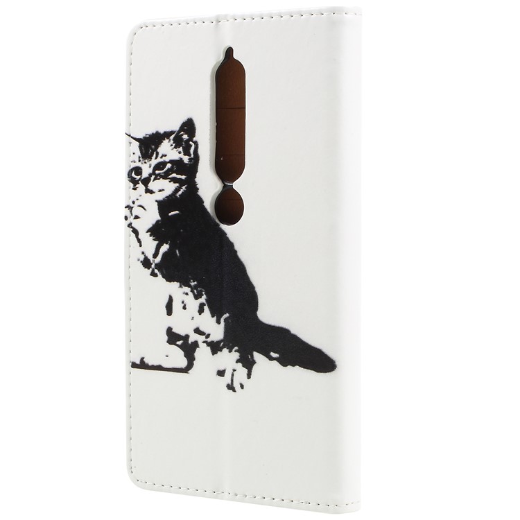 Pattern Printing Leather Wallet Stand Case for Nokia 6.1 (5.5-inch) - Black and White Cat-2