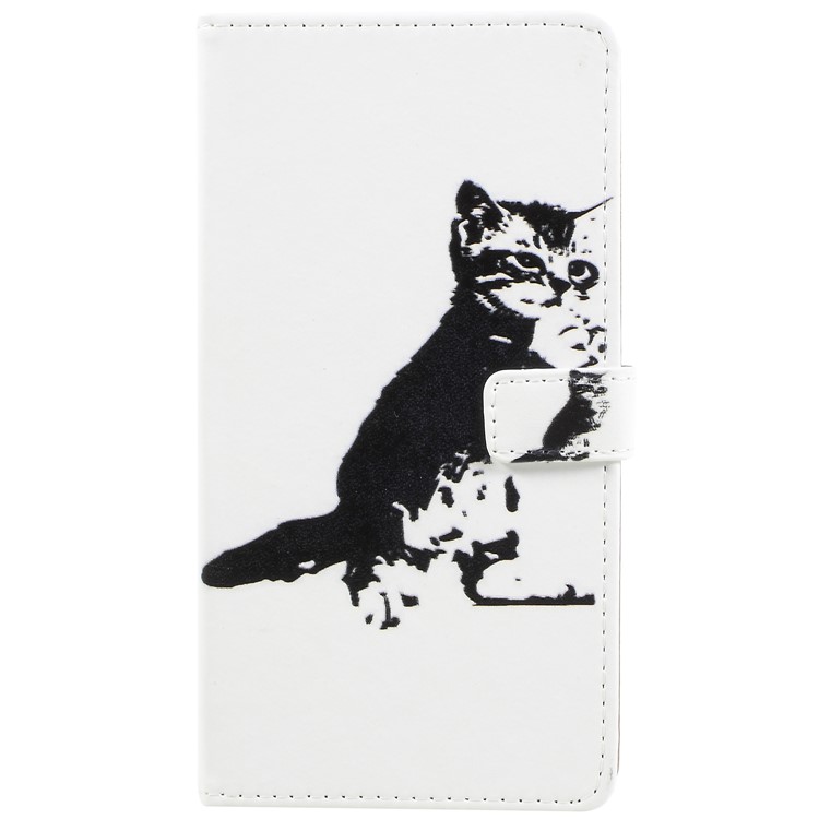 Pattern Printing Leather Wallet Stand Case for Nokia 6.1 (5.5-inch) - Black and White Cat-3