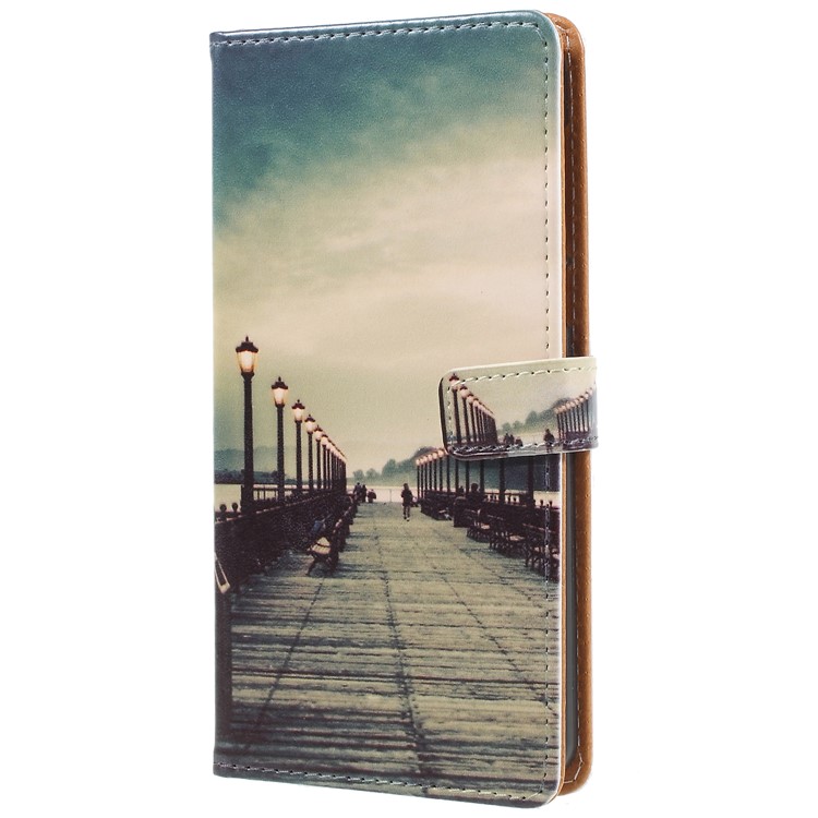 Pattern Printing Leather Wallet Stand Shell for Nokia 6.1 (5.5-inch) - Dock at Sunset-1