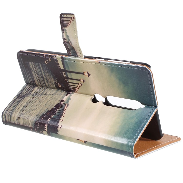 Pattern Printing Leather Wallet Stand Shell for Nokia 6.1 (5.5-inch) - Dock at Sunset-5