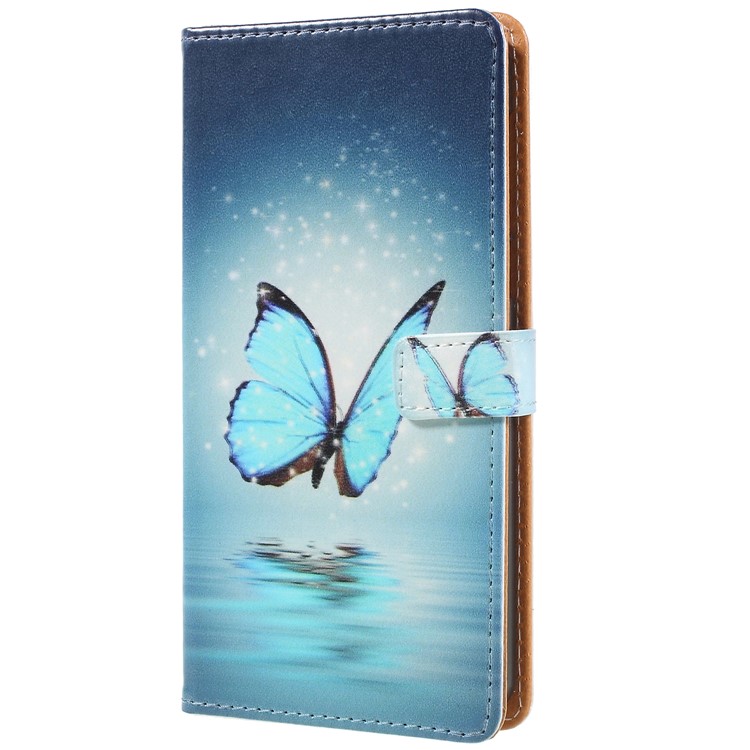 Pattern Printing Leather Wallet Stand Mobile Phone Case for Nokia 6.1 (5.5-inch) - Blue Butterfly-1
