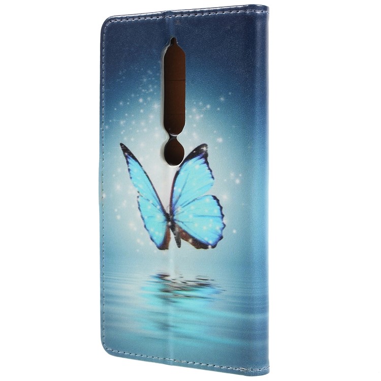 Pattern Printing Leather Wallet Stand Mobile Phone Case for Nokia 6.1 (5.5-inch) - Blue Butterfly-2