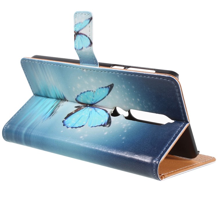 Pattern Printing Leather Wallet Stand Mobile Phone Case for Nokia 6.1 (5.5-inch) - Blue Butterfly-5