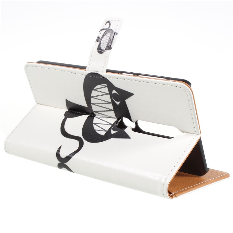 Pattern Printing Leather Wallet Stand Cell Phone Cover for Nokia 6.1 (5.5-inch) - Black Cat-5