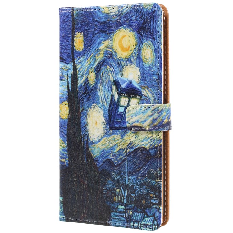 Pattern Printing Leather Wallet Stand Protective Casing for Nokia 6.1 (5.5-inch) - Starry Night-1