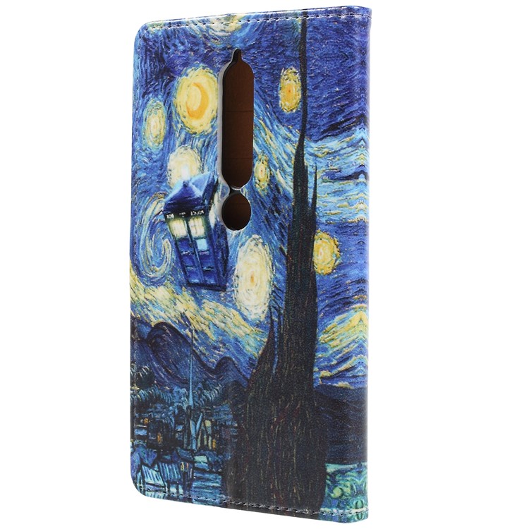 Pattern Printing Leather Wallet Stand Protective Casing for Nokia 6.1 (5.5-inch) - Starry Night-2