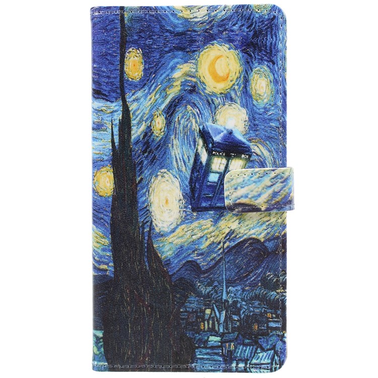 Pattern Printing Leather Wallet Stand Protective Casing for Nokia 6.1 (5.5-inch) - Starry Night-3