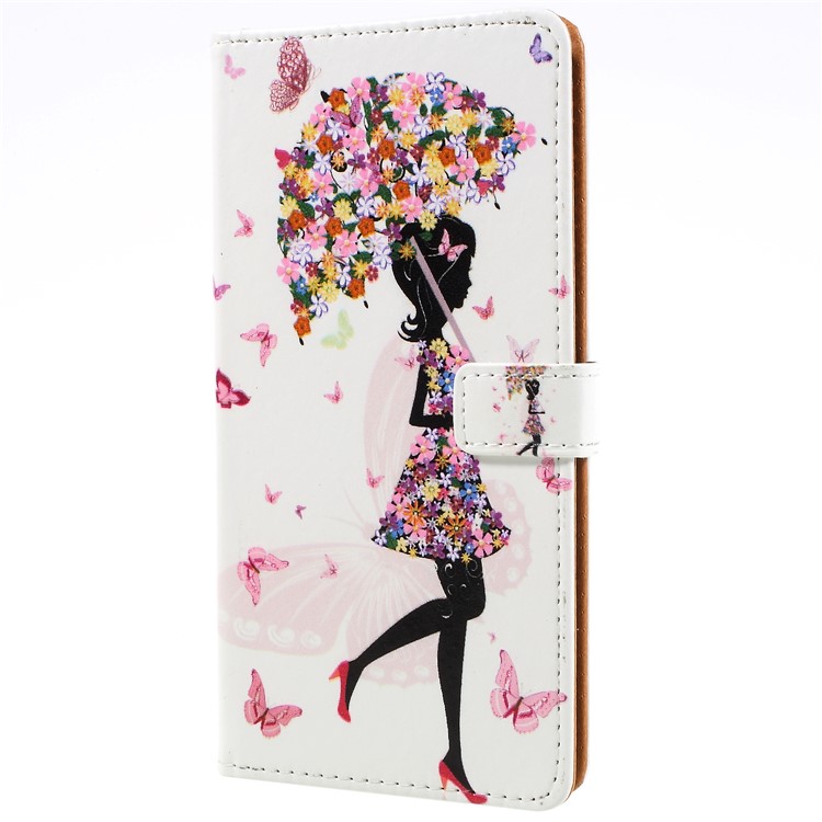 Pattern Printing Leather Wallet Stand Flip Casing for Nokia 6.1 (5.5-inch) - Flower Girl with Umbrella-1